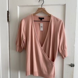 Ann Taylor faux wrap short sleeve sweater